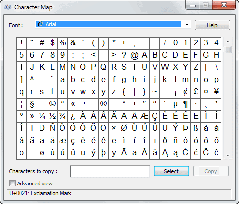 windows character map