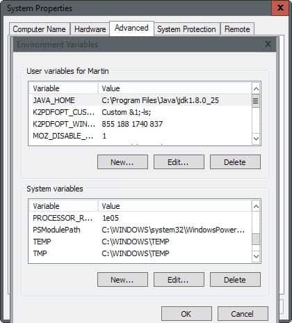 environment variables edit temp