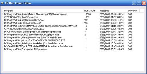 xp start menu run count