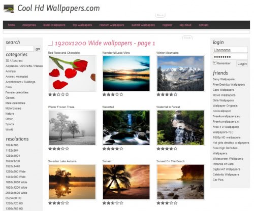 cool hd wallpapers. Categorizes wallpapers by size and provides multiple 