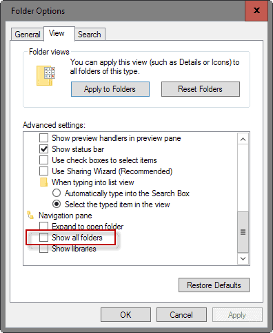 show all folders