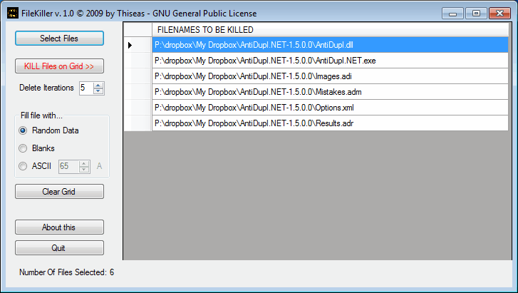 filekiller interface