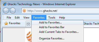 internet explorer favorites