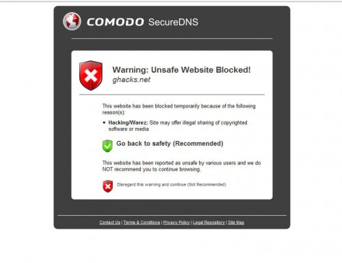 Comodo DNS Blocks Ghacks