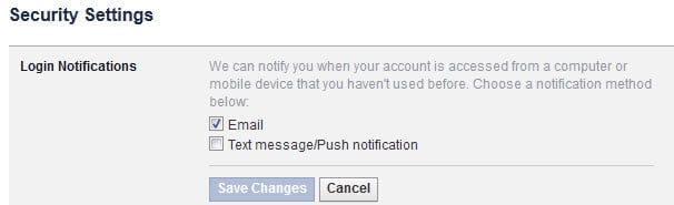 facebook login notifications