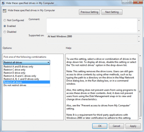 hide partitions group policy