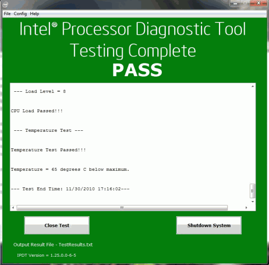 intel processor diagnostic tool log