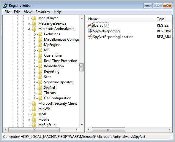 registry editor microsoft spynet