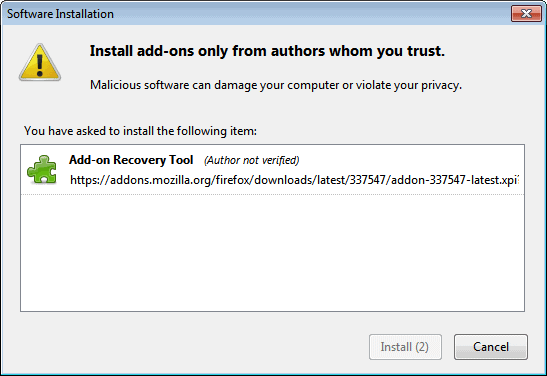 add-on recovery tool firefox