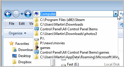 windows explorer history