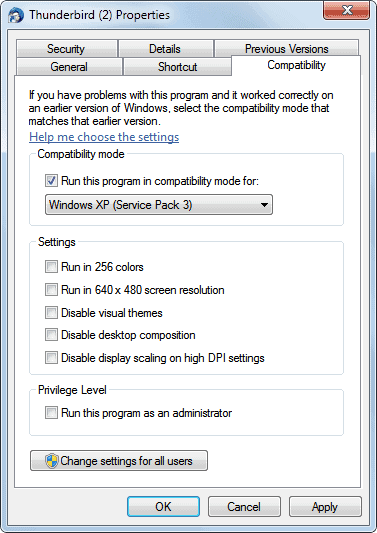 thundebird compatibility mode
