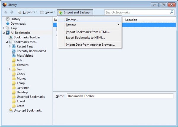 backup firefox bookmarks