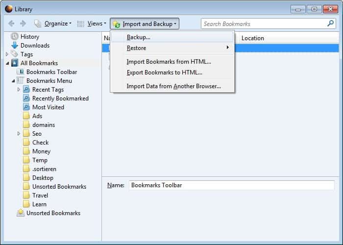 How to Backup and Move Firefox Bookmarks to another Computer - gHacks