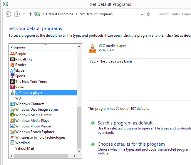 set default programs