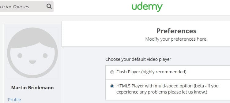 udemy default video player