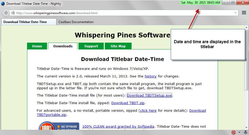 date time titlebar display