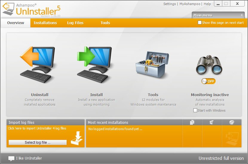 ashampoo uninstaller 5 main interface