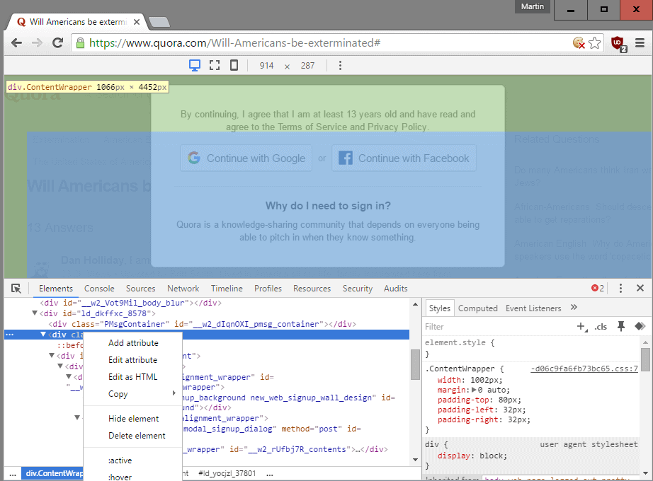 hide delete element