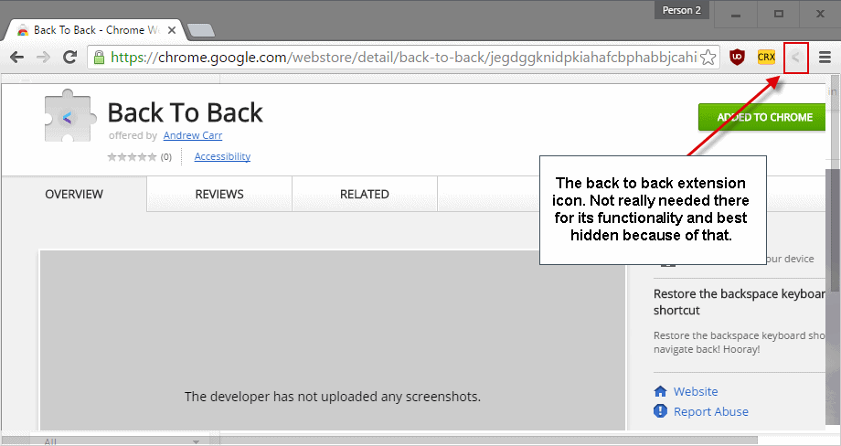 backspace means backspace google chrome webstore