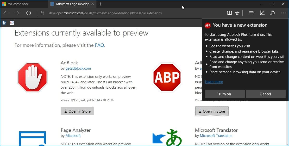 edge you have a new extension