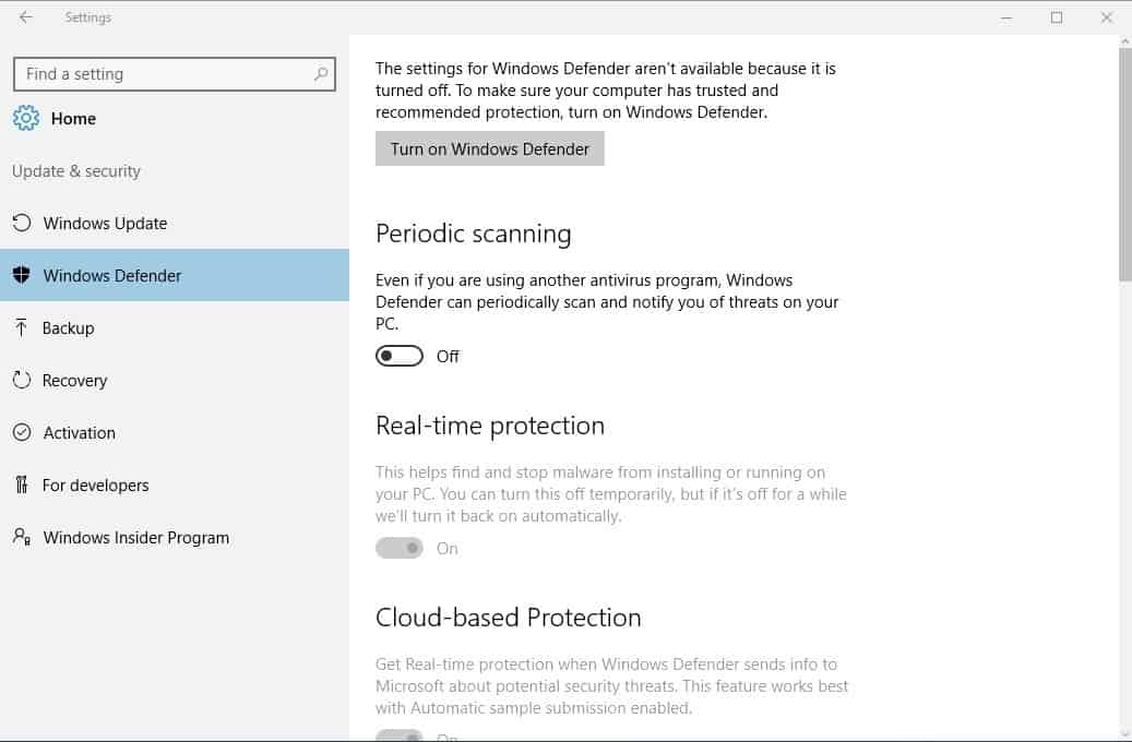 windows 10 periodic scanning