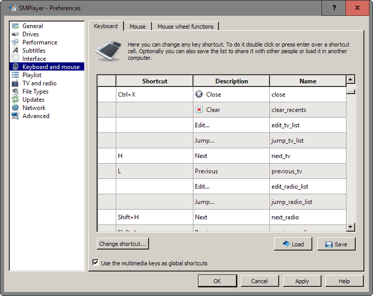 smplayer global shortcuts