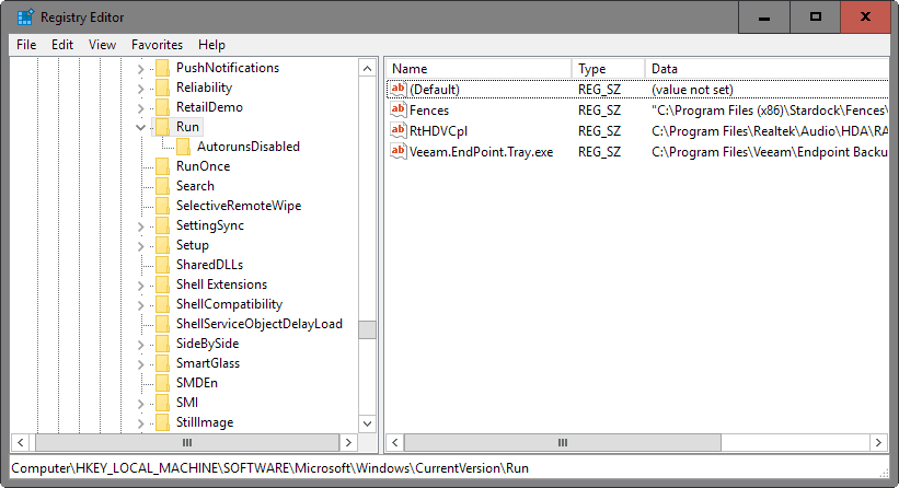 windows automatic startup registry