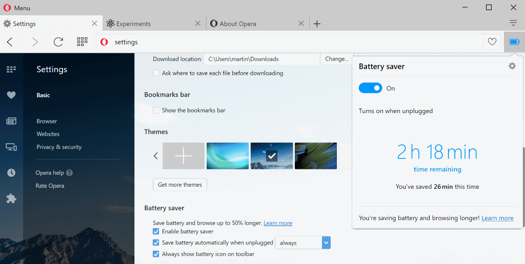 opera 40 battery saver