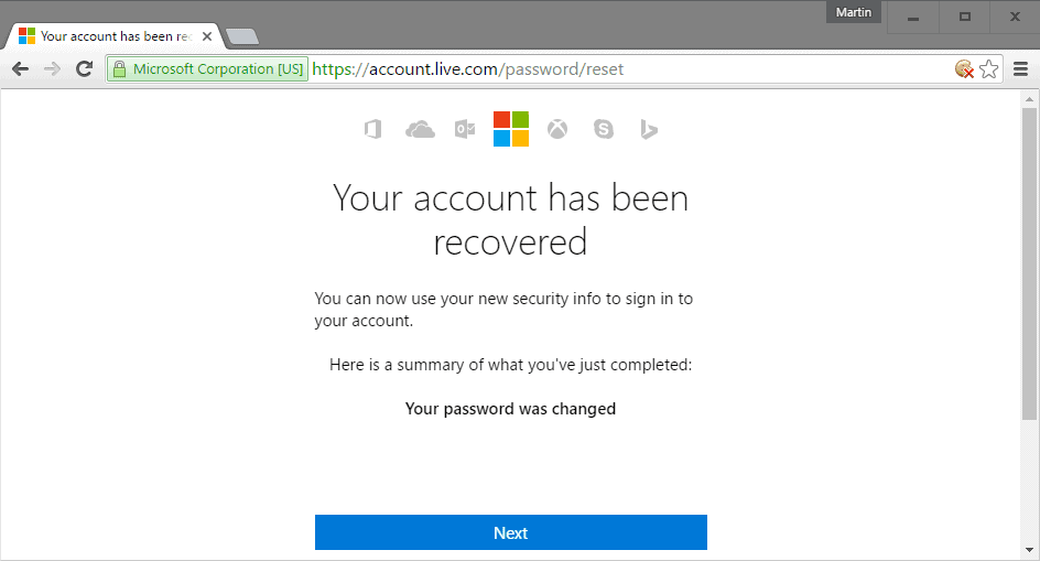 your account has been recovered