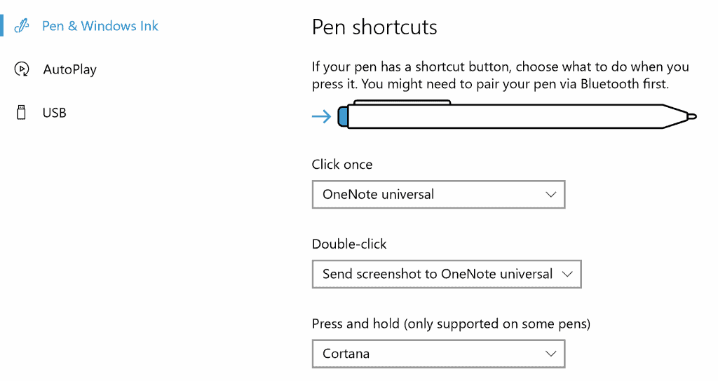 windows 10 pen shortcuts