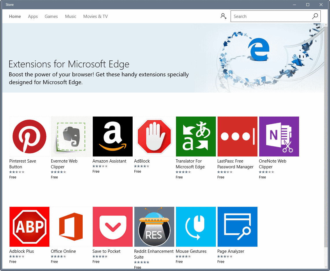 list of all microsoft edge extensions