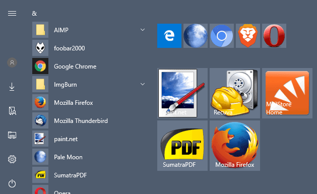 windows 10 start menu tiles