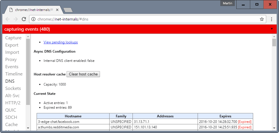 chrome clear host cache