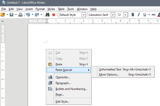 libreoffice 5.3 keyboard shortcuts