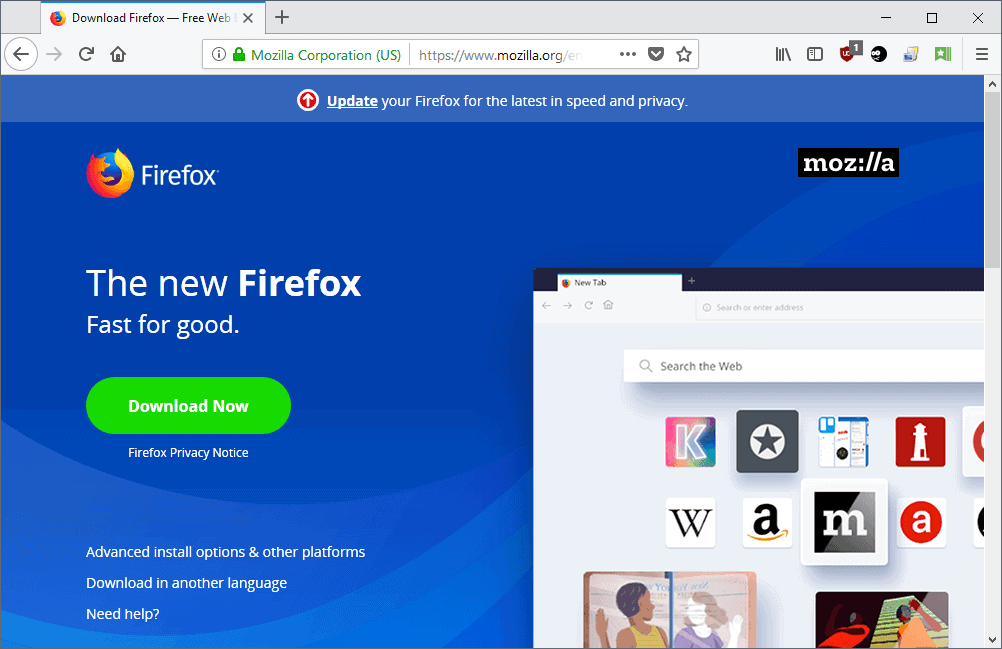 mozilla firefox start page free download