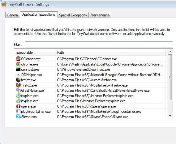 Vista Firewall Exception List