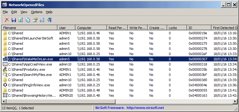 Cara Menampilkan open network files dengan NetworkOpenedFiles