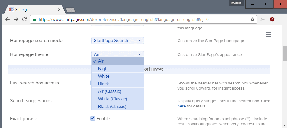 startpage theme
