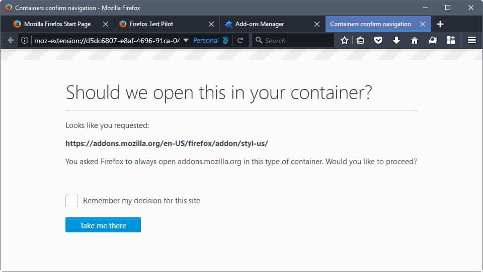 container tabs prompt