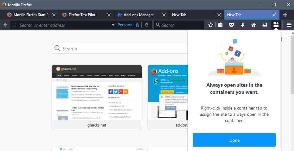 firefox always open container tab