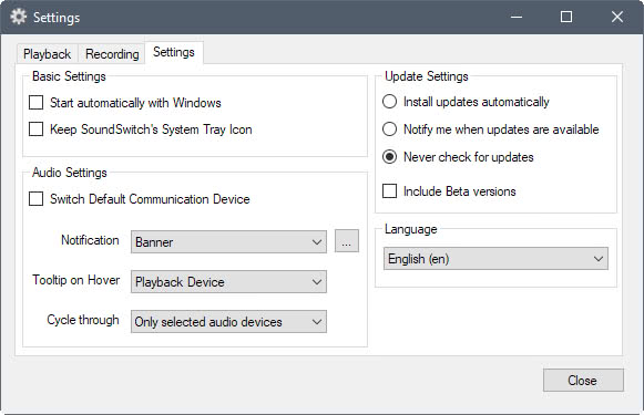 soundswitch options