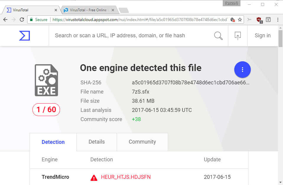 virustotal scan result