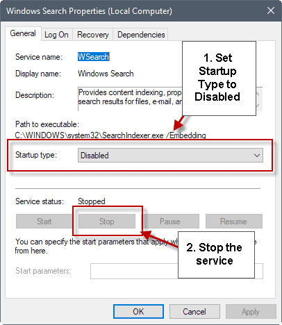 Net exe stop windows search отказано в доступе