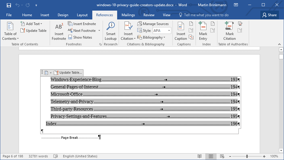 how to make a link table of contents in word