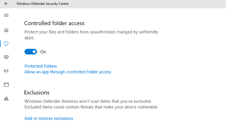 controlled folder access blocking everything