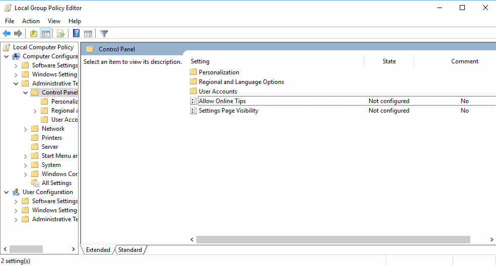 Permitir política de grupo de configuración de sugerencias en línea