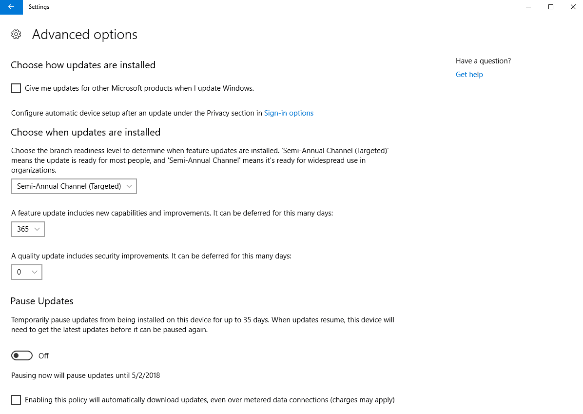 defer windows 10 updates