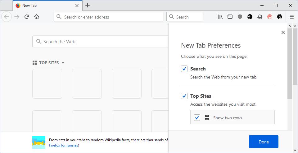 firefox top sites new row