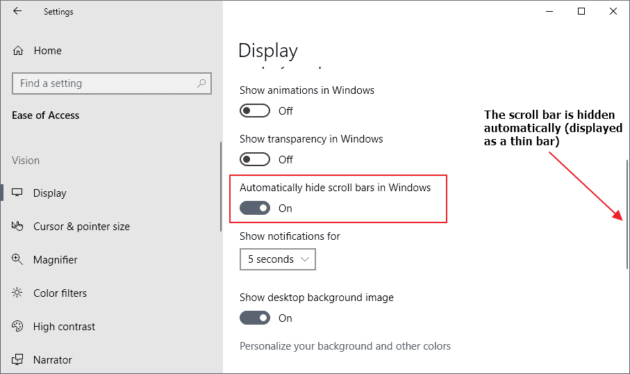 windows 10 hide scroll bars